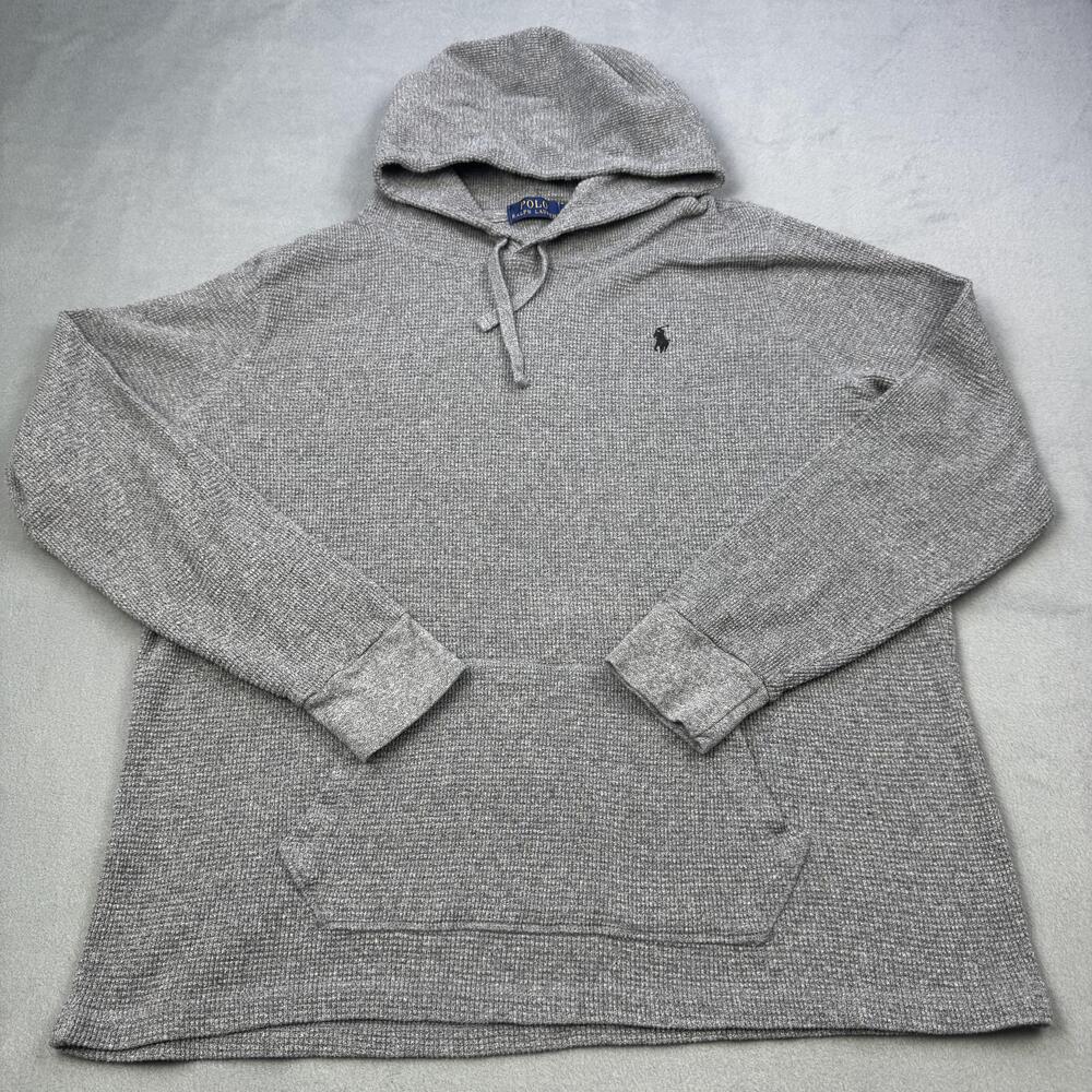 Polo Ralph Lauren Hoodie Mens XL Gray Lightweight Waffle Knit Pullover Pony Logo